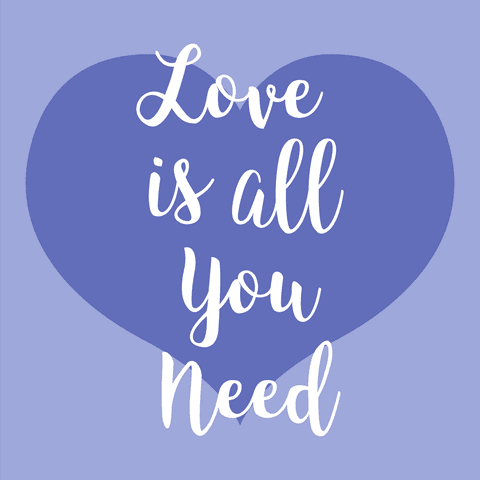 Blue Card with Love Is All You Need Text on Transparent Background