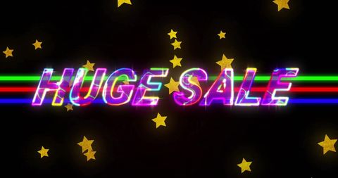 Huge Sale Glow Text with Gold Star Background