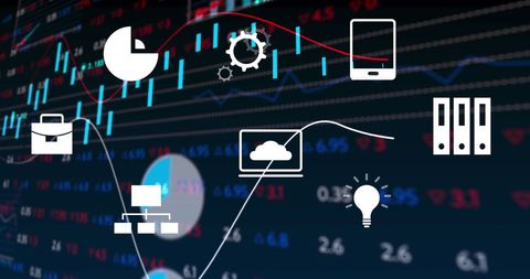 Digital Business Icons Overlayed on Stock Market Data Display - Download Free Stock Images Pikwizard.com