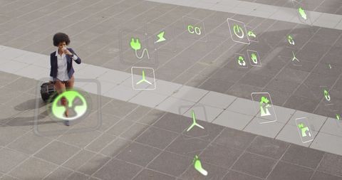 Young Professional with Digital Sustainability Icons