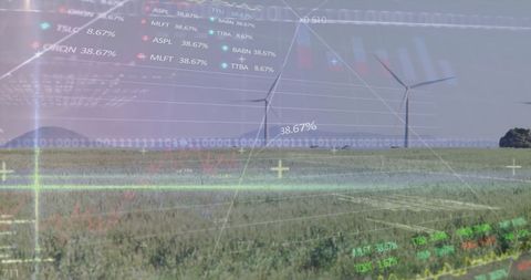 Stock Market Data Overlaying Wind Turbines in Agriculture Field - Download Free Stock Images Pikwizard.com