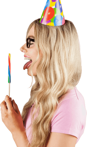 Transparent Hipster Celebrating with Giant Lollipop and Colorful Party Hat - Download Free Stock Videos Pikwizard.com