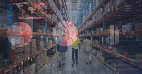 warehouse operations with global data analysis overlay - Download Free Stock Images Pikwizard.com