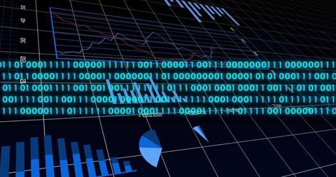 Digital Dashboard with Computer Code and Financial Graphs