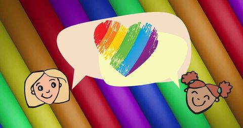 Diverse Friendship Celebration with Rainbow Heart and Stripes