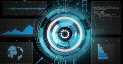 Futuristic Digital Interface with Circular Scanner and Charts - Download Free Stock Images Pikwizard.com