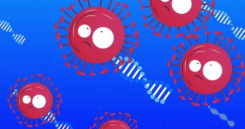 Quirky Animated Red Virus Particles with DNA Helices