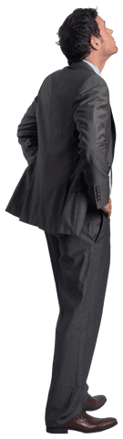 Transparent Side Profile of Serious Businessman in Formal Suit Pose