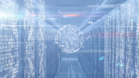 Global Network Sphere in High-Tech Server Room