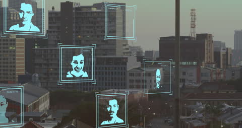 Cityscape with Animated Digital Profile Icons in Augmented Reality