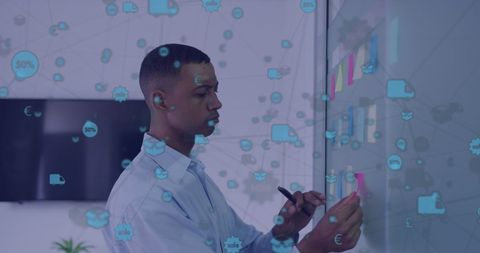 Businessman Strategizing with Augmented Digital Network Interface