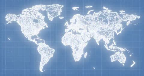 Wireframe World Map Animation on Blueprint Grid