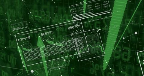 Futuristic Data Visualization with Digital Grid and Green Interface