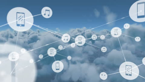 Digital Network Icons Connected Over Cloudscape