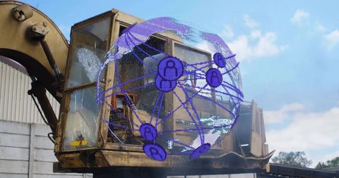 Holographic Globe Above Excavator Illustrating Technological Connectivity