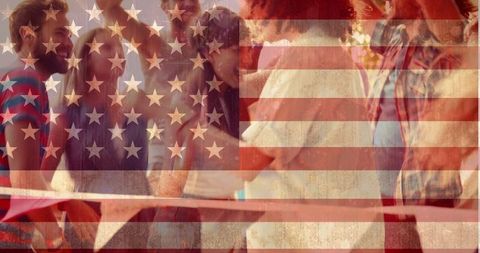Diverse Friends Celebrating Outdoors with American Flag Overlay - Download Free Stock Images Pikwizard.com