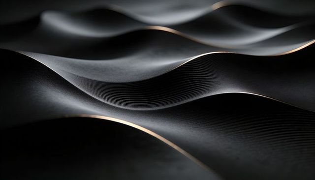 Dark Metallic Waves Flowing with Gold Highlights and Ribbed Texture