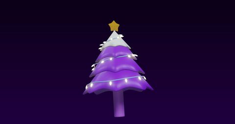 Digital 3D Purple Christmas Tree with Star and Lights