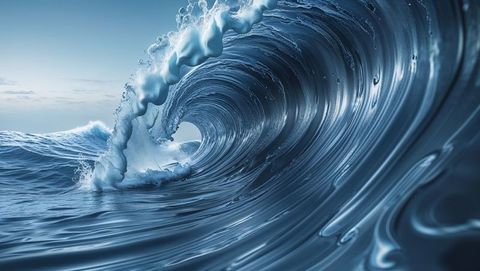 Majestic ocean wave with crystal barrel at sea