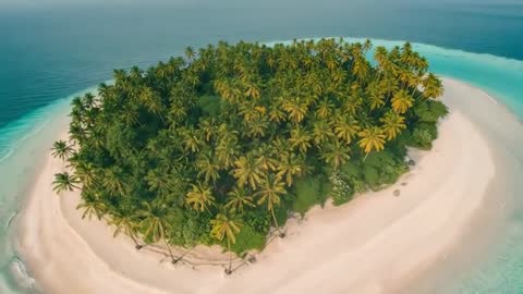 Scenic Aerial View of Tropical Island Surrounded by Clear Ocean