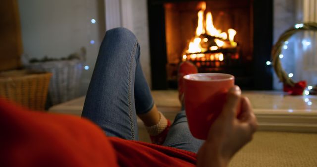Cozy Evening Relaxing by Fireplace with Hot Drink - Download Free Stock Images Pikwizard.com