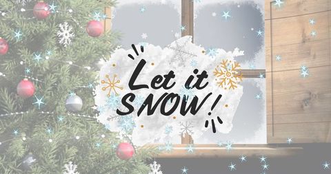 Festive Window Scene with Snowflakes and Christmas Tree