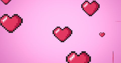 Pixel Art Hearts Falling on Pink Background for Celebration