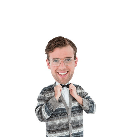 Smiling Man with Big Head Adjusting Bow Tie on Transparent Background - Download Free Stock Videos Pikwizard.com