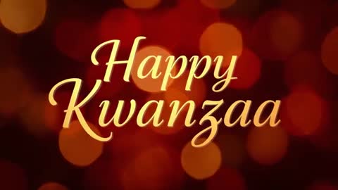 Animated Happy Kwanzaa Golden Script with Warm Bokeh Lights, Festive Holiday Loop