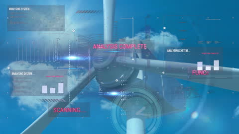 Futuristic Data Interface on Spinning Windmill