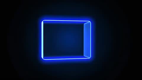 Glowing Neon Blue 3D Frame Rotating and Morphing on Dark Vignette Background