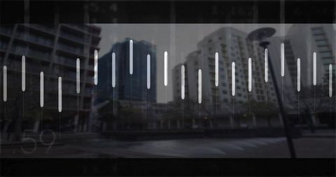 Futuristic Digital Audio Bars Over Urban Plaza