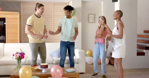 Joyful Friends Socializing at Home Celebration