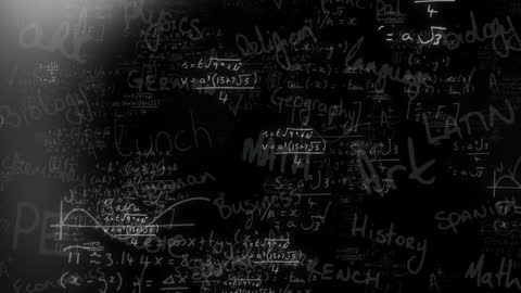 Futuristic Blackboard with Math Equations and Subjects