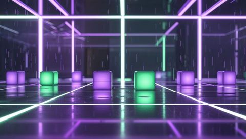 futuristic neon grid with glowing cubes and digital rain - Download Free Stock Images Pikwizard.com