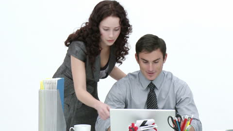 Business Associates Collaborating on Project in Office