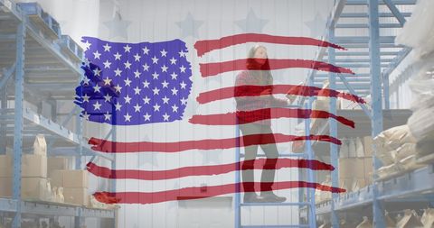 American Flag Overlay on Warehousing Scene Celebrating Patriotism - Download Free Stock Images Pikwizard.com