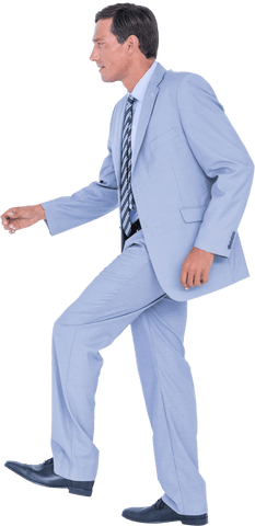 Transparent Businessman Walking Forward in Light Blue Suit
