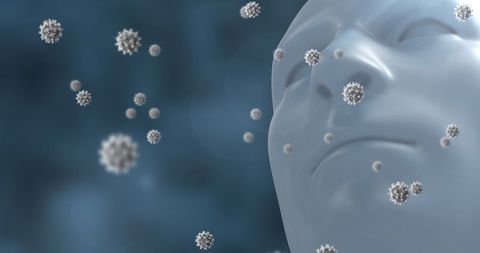 3d model of virus encounters human head digital concept art