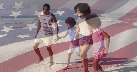 Happy Multiracial Family Enjoying Leisure Time at Beachfront