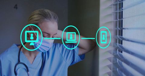 Fatigued Healthcare Professional Analyzing Digital Network Data