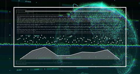 Futuristic Data Visualization Interface with Algorithmic Details