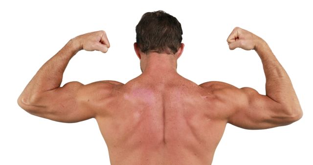 This image shows a muscular man flexing his back muscles, emphasizing strength and bodybuilding. Ideal for use in fitness and bodybuilding websites, workout publications, gym advertisements, and fitness motivation posts.