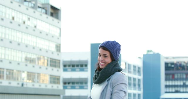 Cheerful Woman in Winter Clothing Outdoors - Download Free Stock Images Pikwizard.com