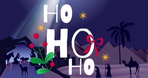 Festive Christmas Scene with Ho Ho Ho Overlay