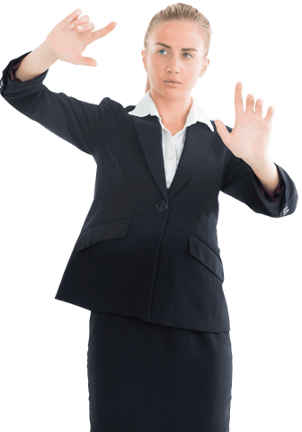 Transparent Businesswoman Gesturing in Professional Attire