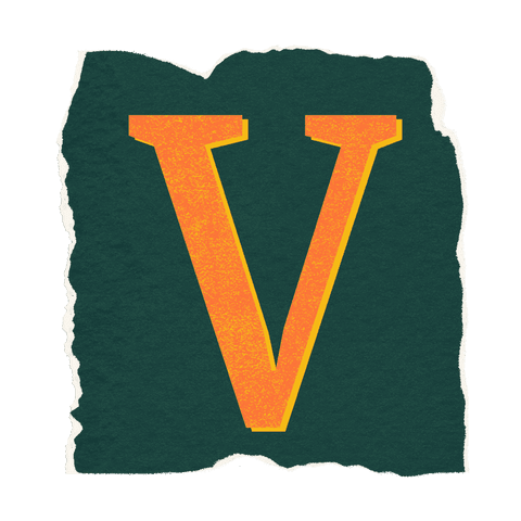 Vibrant Orange V on Torn Green Paper Transparent Design