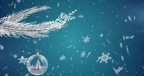 Falling Snow with Christmas Ornament and Tree Decoration