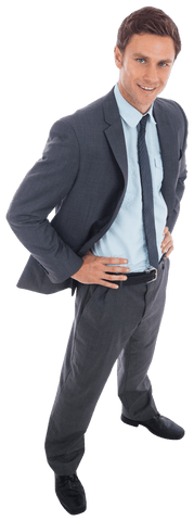 Transparent Smiling Businessman in Suit Standing Confidently