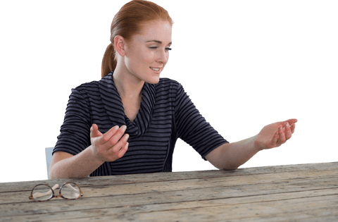transparent imaginary product display by businesswoman at desk - Download Free Stock Videos Pikwizard.com
